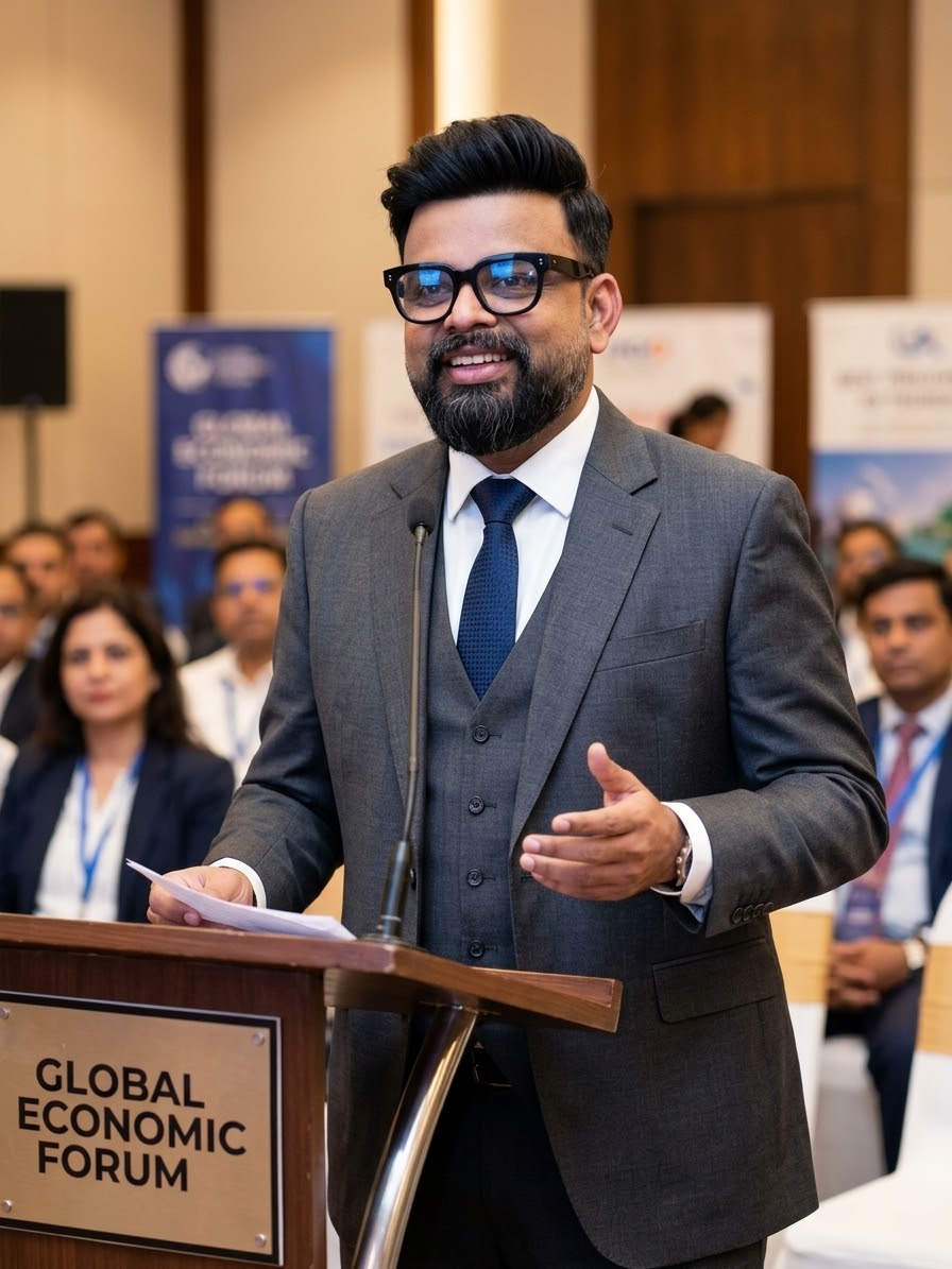 Ketan Dave speaking at a global economic forum